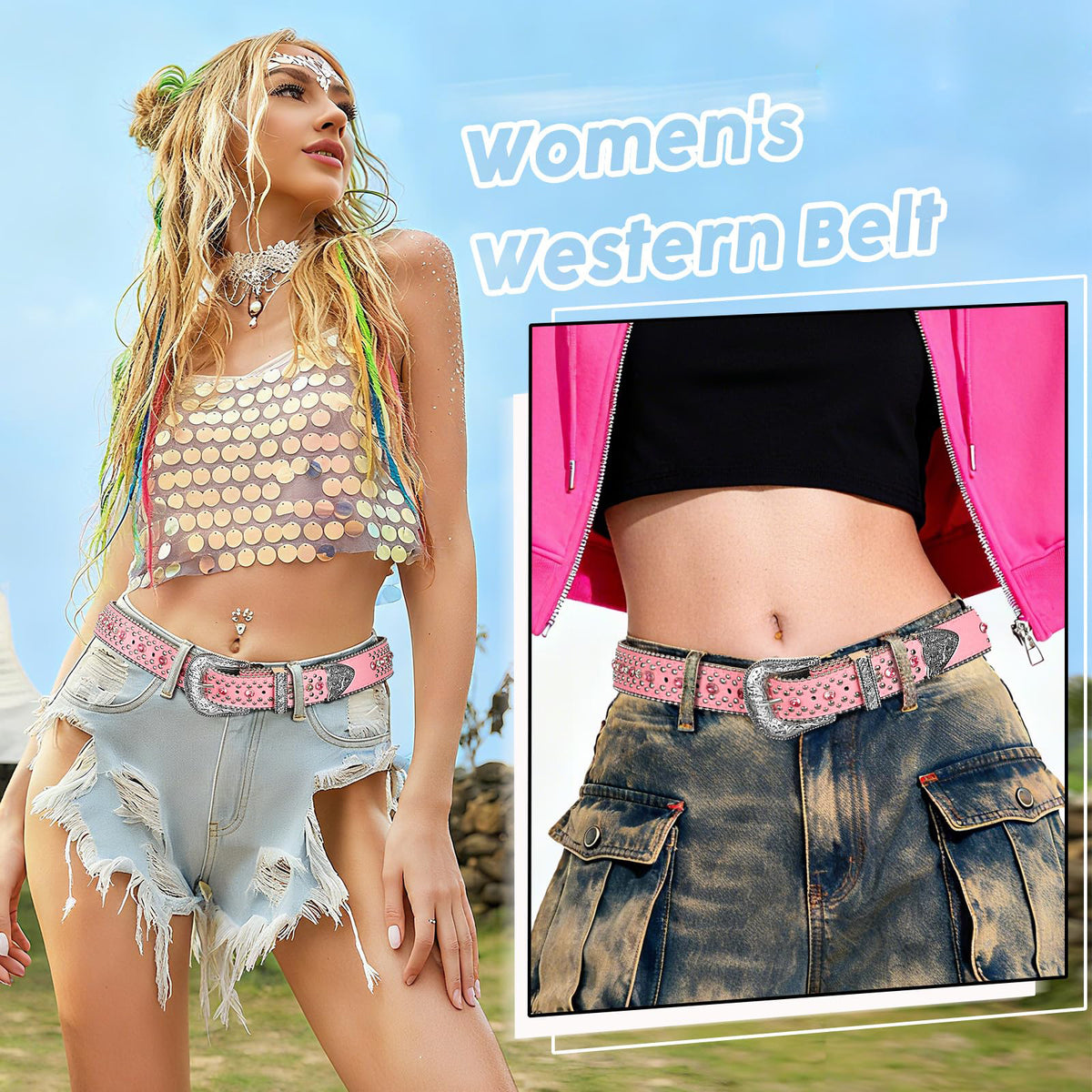 Western Rhinestone Belt for Women & Men
