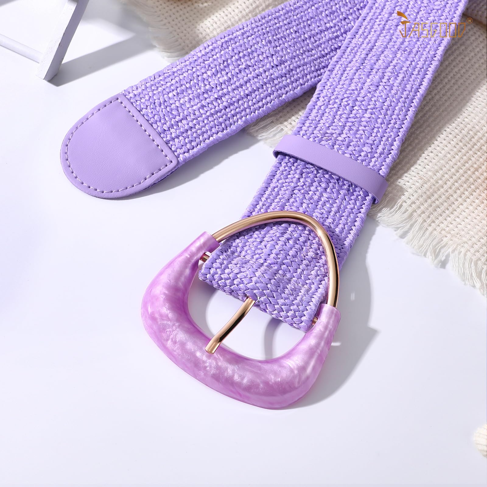 JASGOOD Straw Woven Elastic Belt
