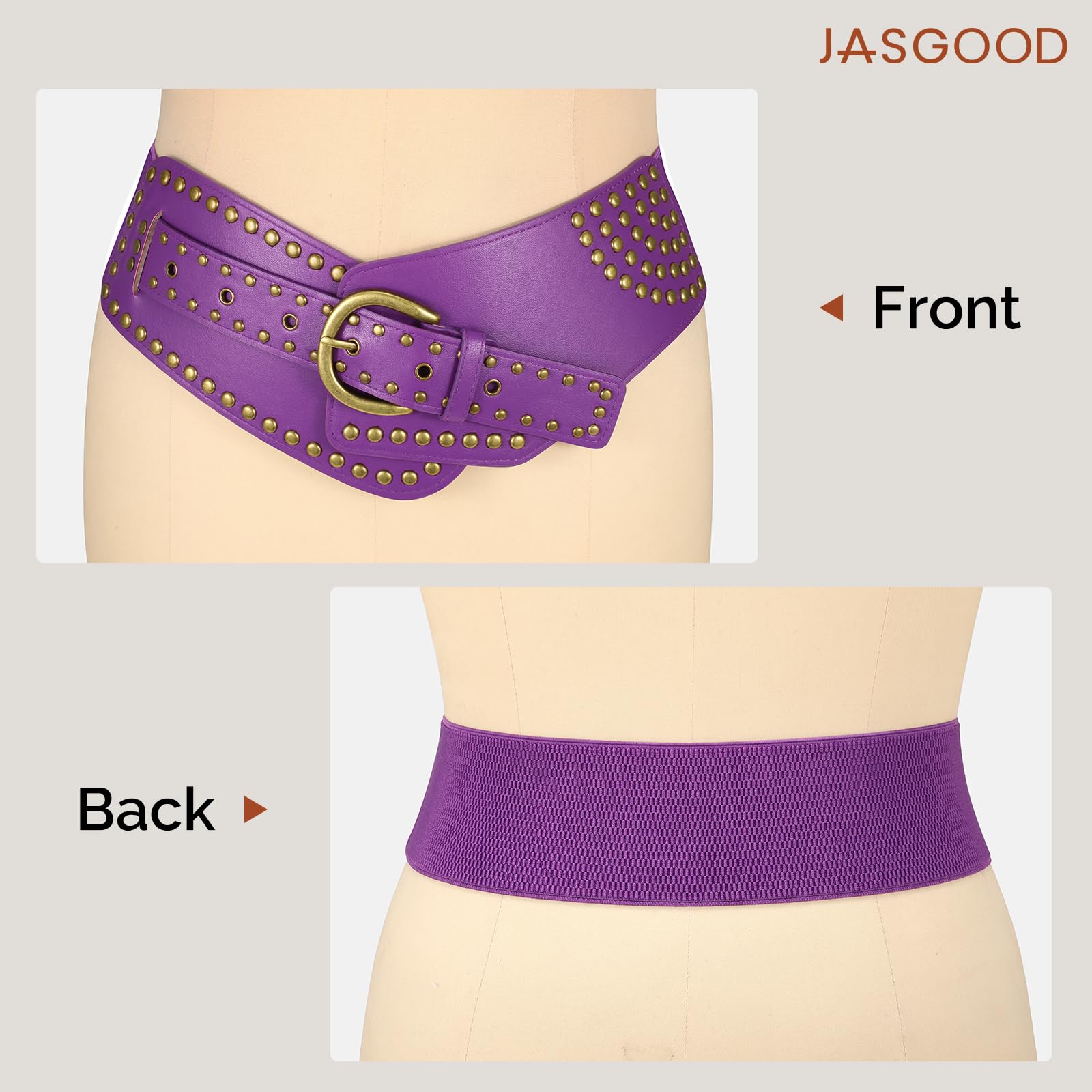 Stretchy Waist Belt with Rivets Metal Buckle