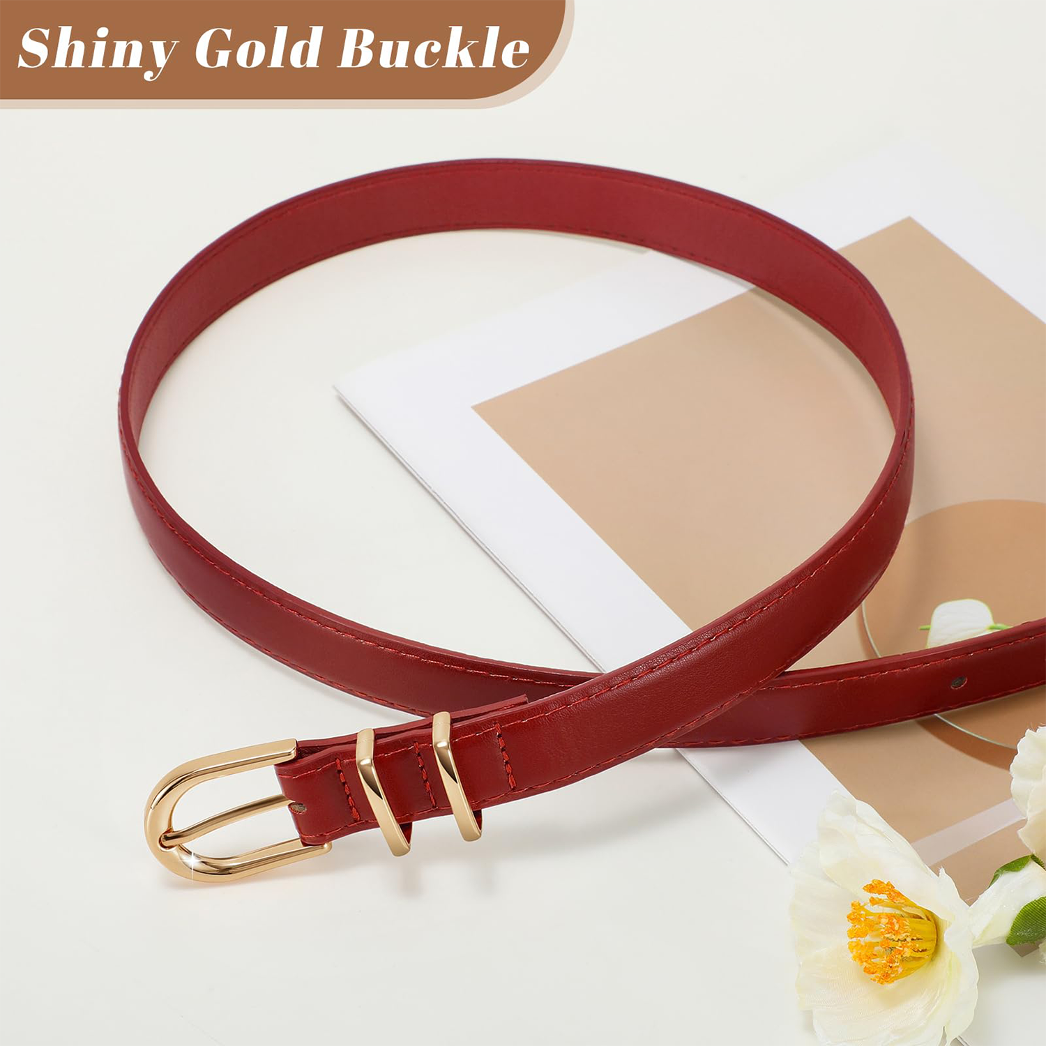 Women Skinny Vegan Leather Belt for Jeans