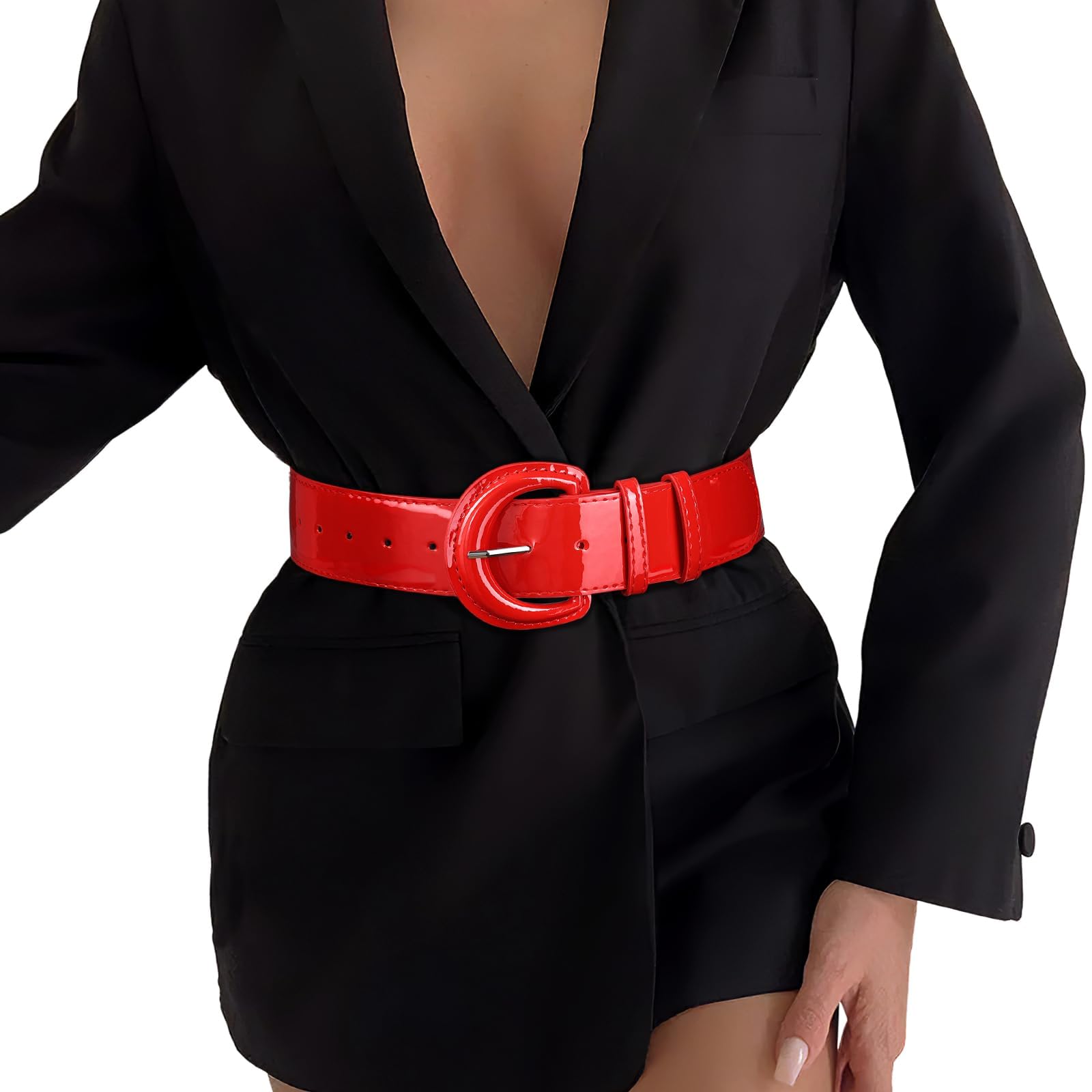 Wide Patent Leather Belt For Coat