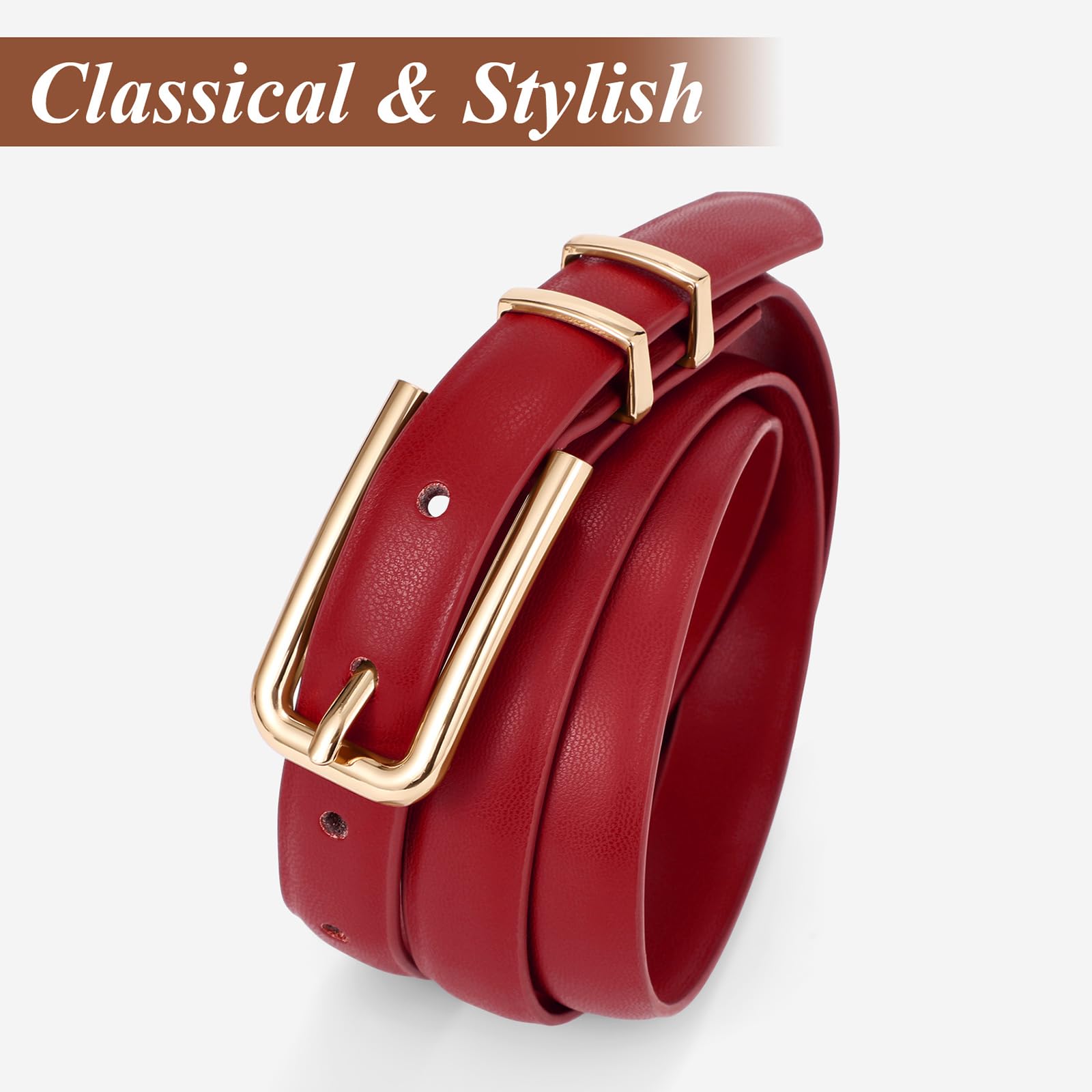 Thin Waist Belt with Square Gold Buckle