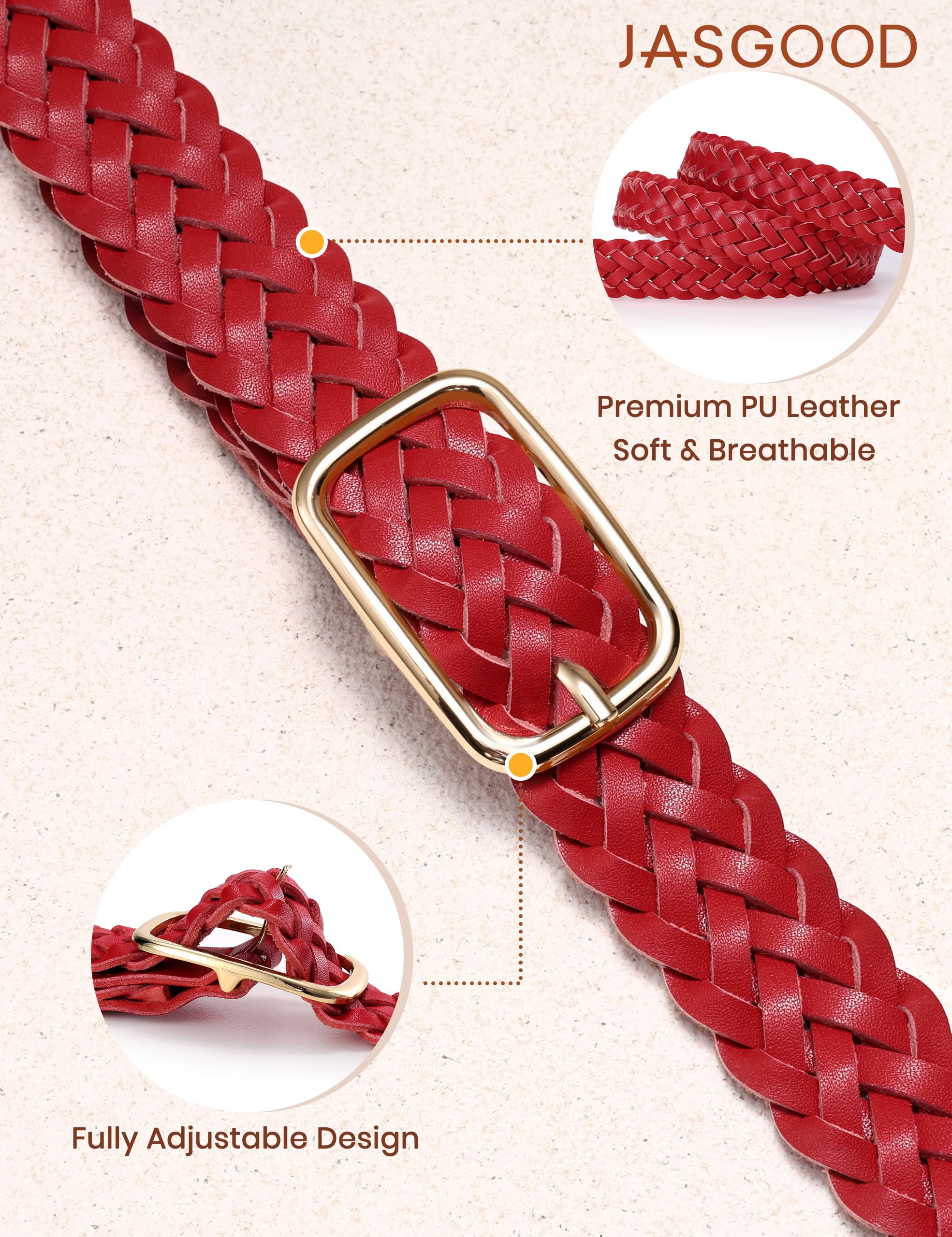 No-Hole Braided Leather Belts Plus Size
