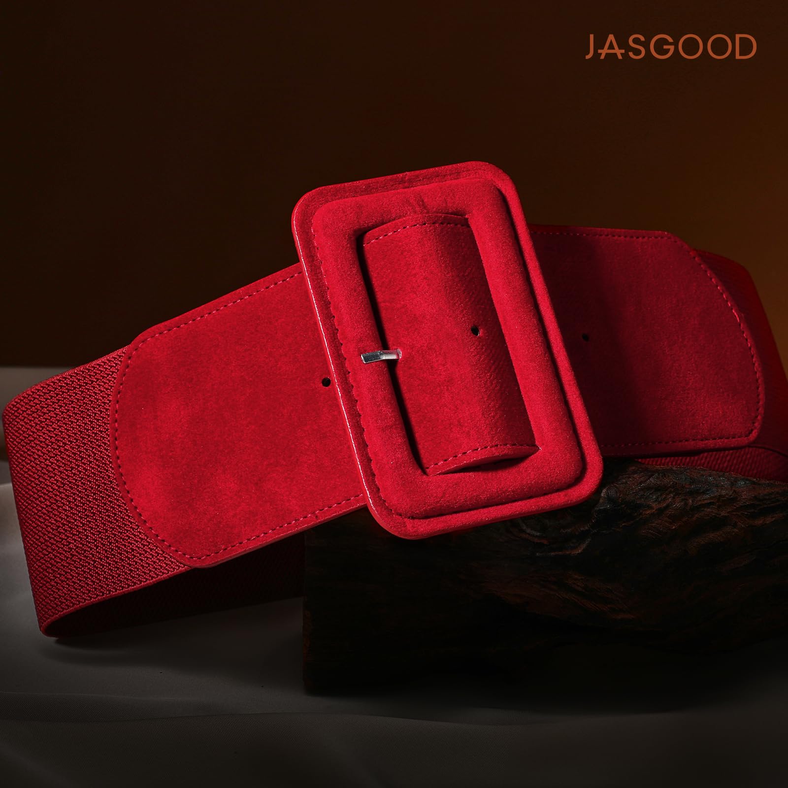 Elastic Suede Wide Belt with Vintage Chunky Square Buckle