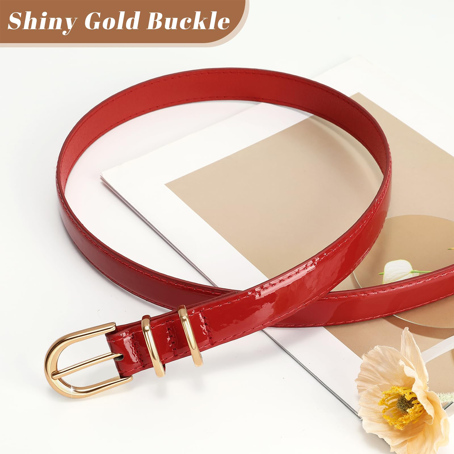 Women Skinny Vegan Leather Belt for Jeans