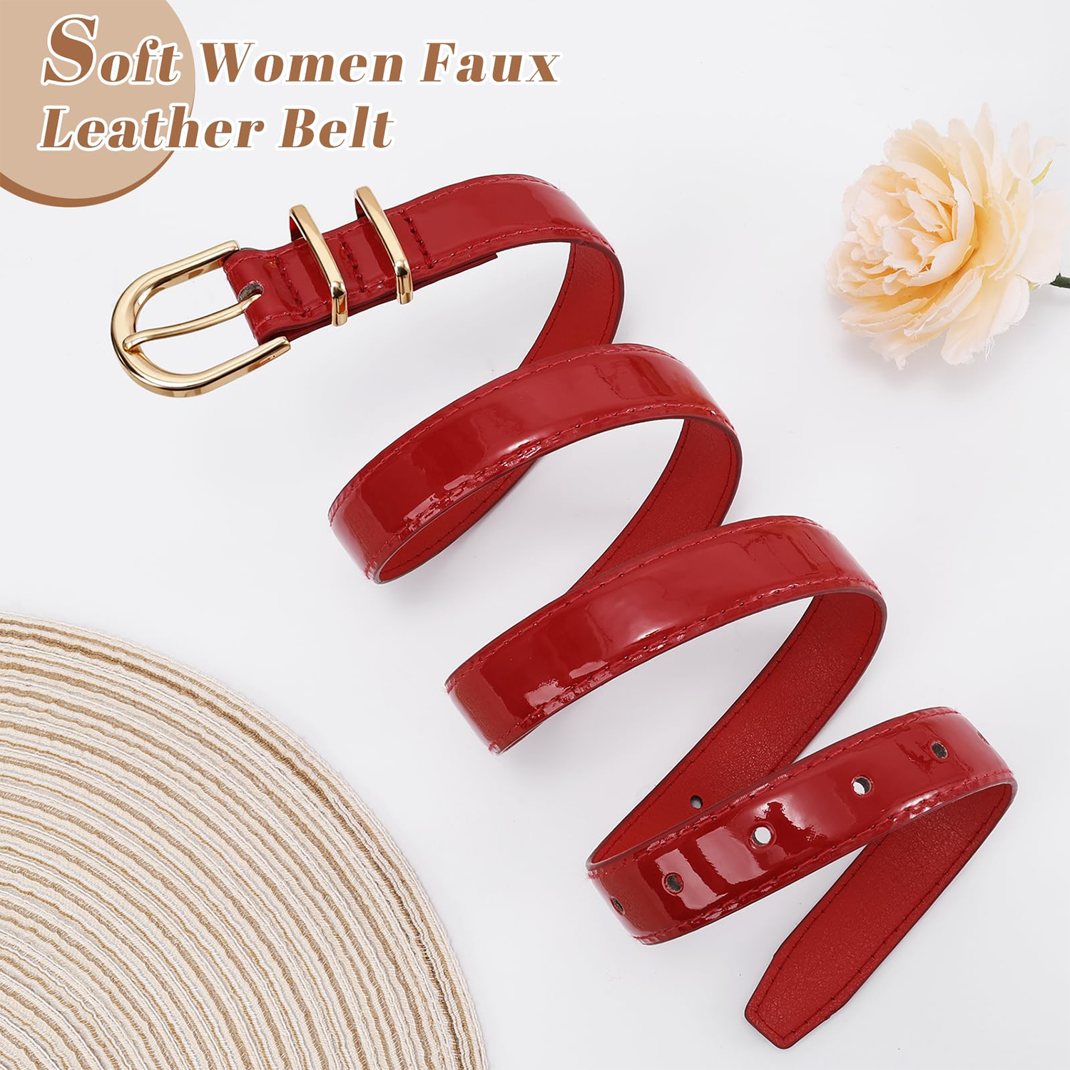 Women Skinny Vegan Leather Belt for Jeans