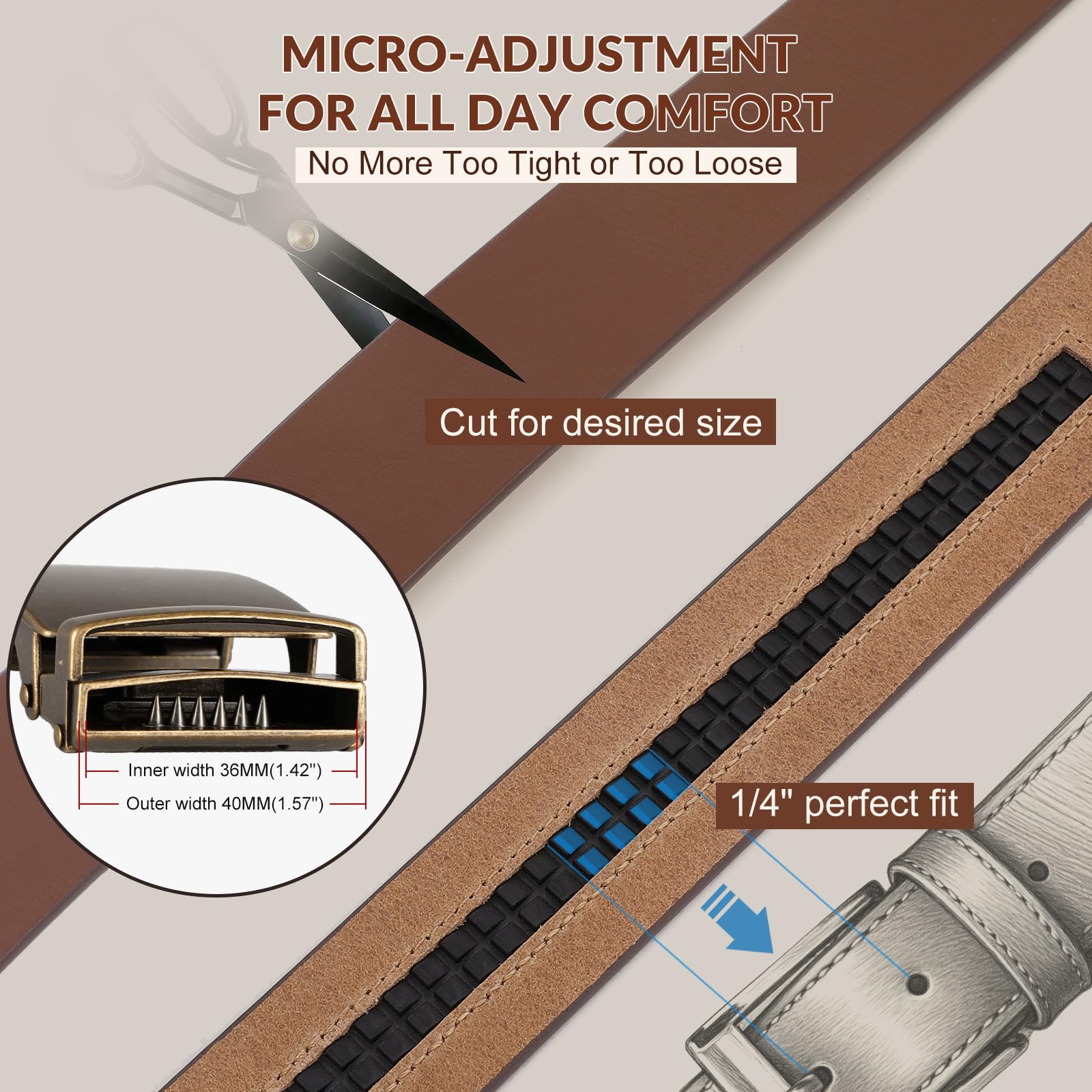 1.38" Genuine Leather Ratchet Belt Strap | NO BUCKLE - JASGOOD OFFICIAL