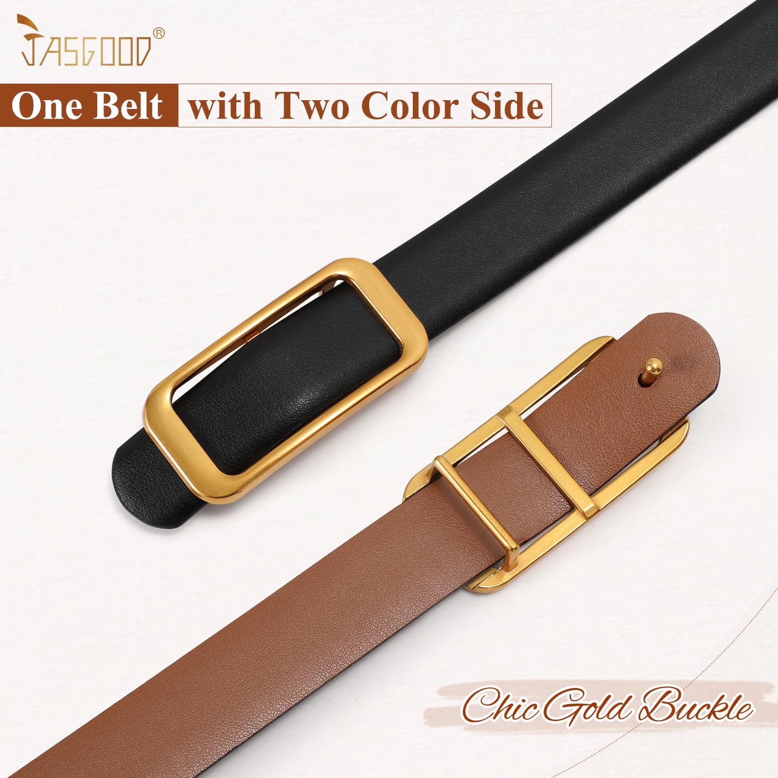 Reversible Skinny Leather Belt 0.9" - JASGOOD OFFICIAL