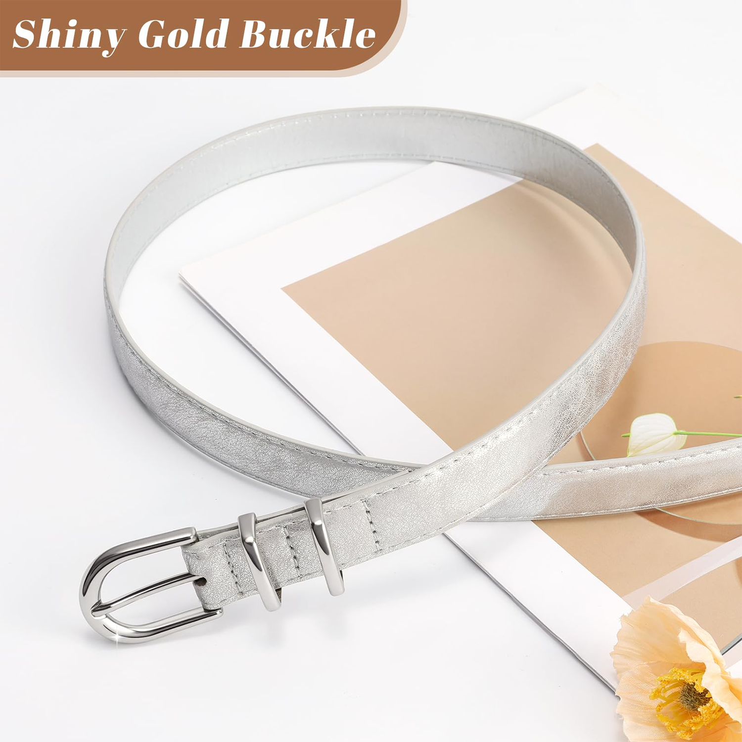Women Skinny Vegan Leather Belt for Jeans