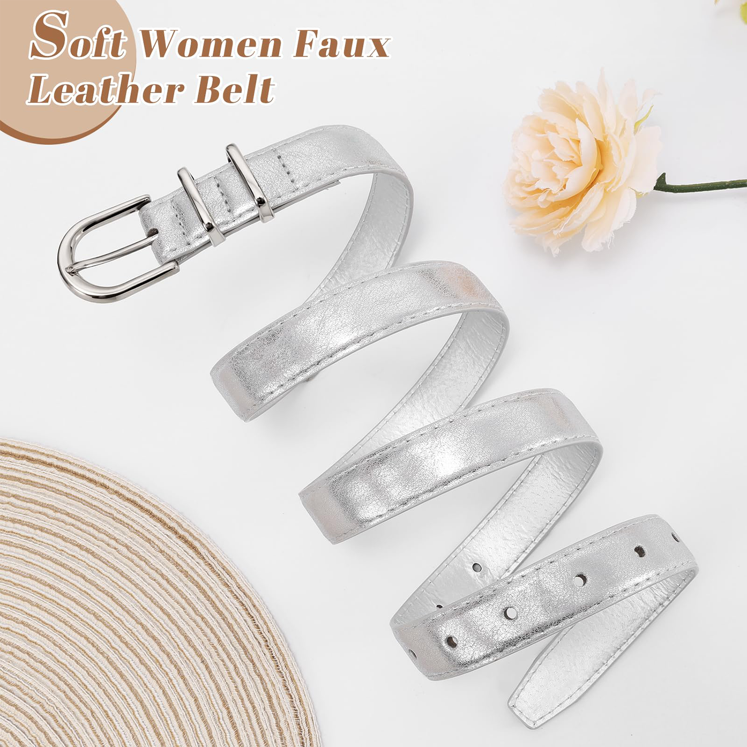Women Skinny Vegan Leather Belt for Jeans