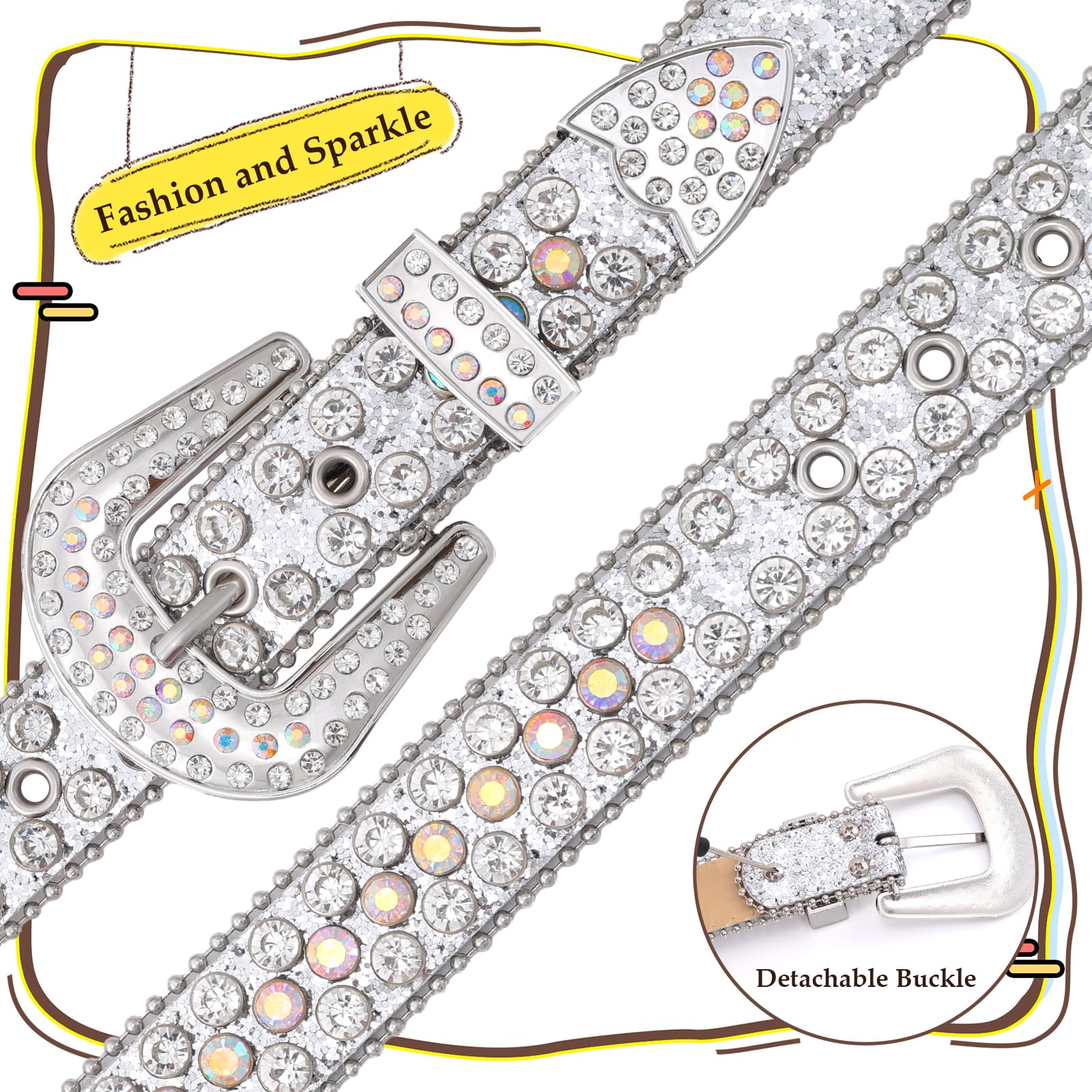 Teens Diamond Studded Bling Western Rhinestone Leather Belt
