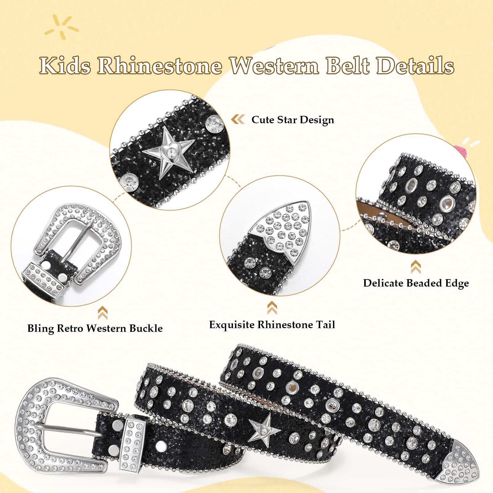 Teens Diamond Studded Bling Western Rhinestone Leather Belt