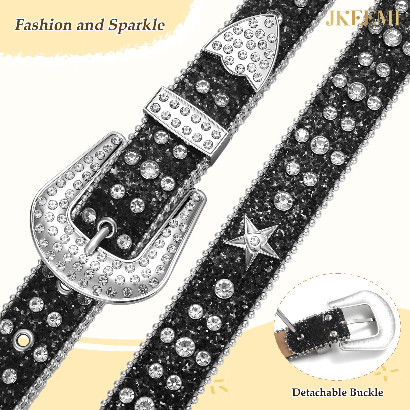 Teens Diamond Studded Bling Western Rhinestone Leather Belt