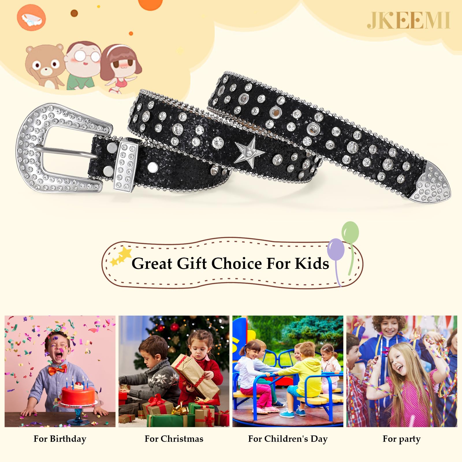 Teens Diamond Studded Bling Western Rhinestone Leather Belt