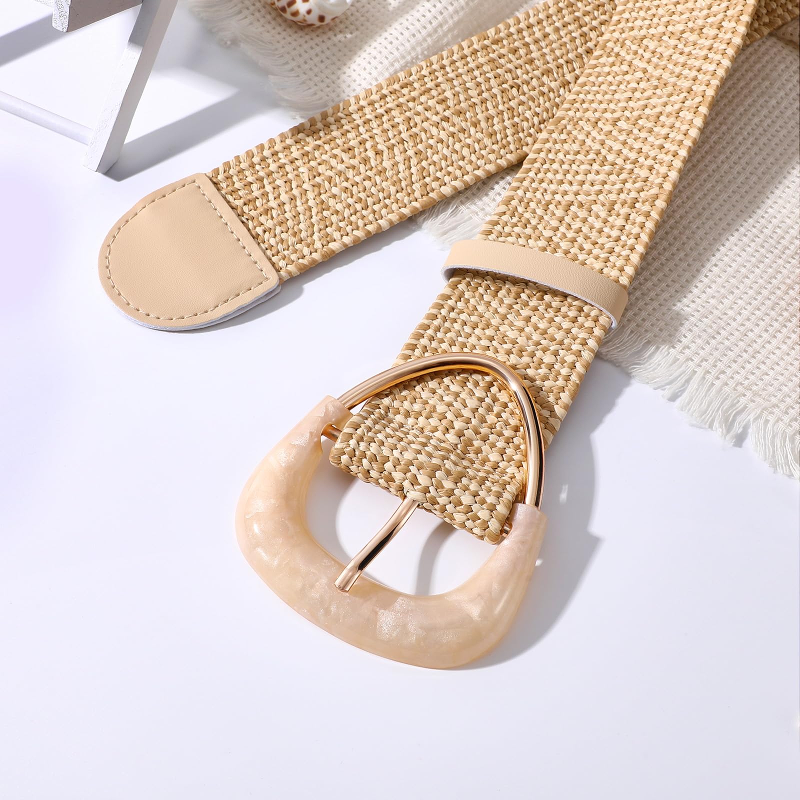 JASGOOD Straw Woven Elastic Belt