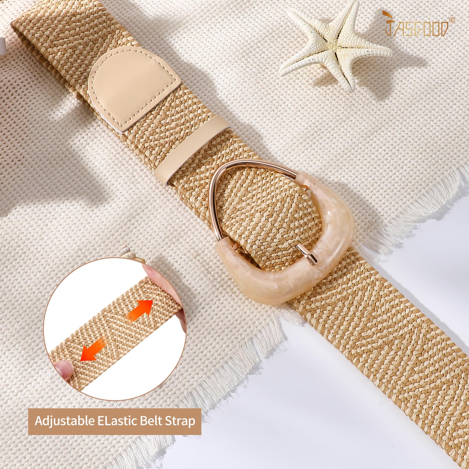 JASGOOD Straw Woven Elastic Belt