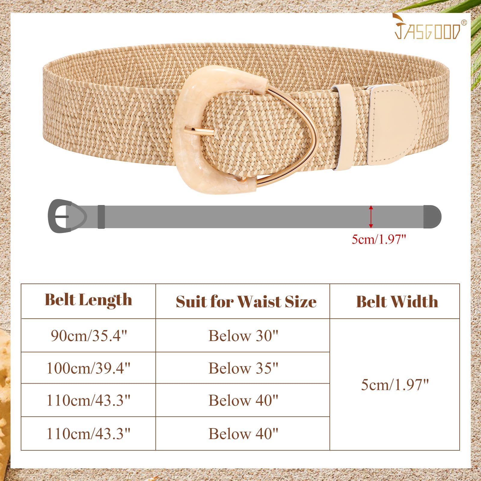 JASGOOD Straw Woven Elastic Belt