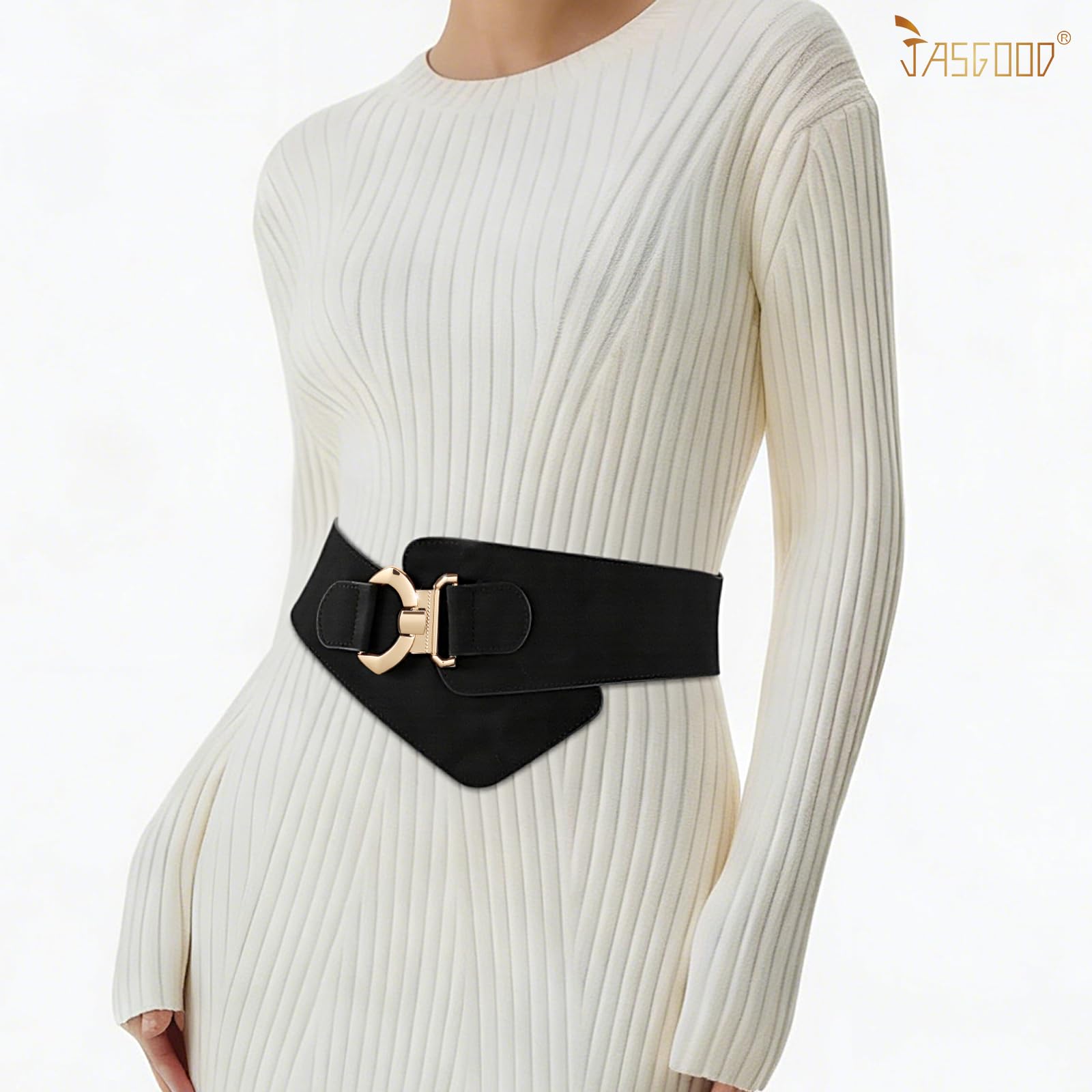 Gold Interlock Buckle Elastic Wide Belt