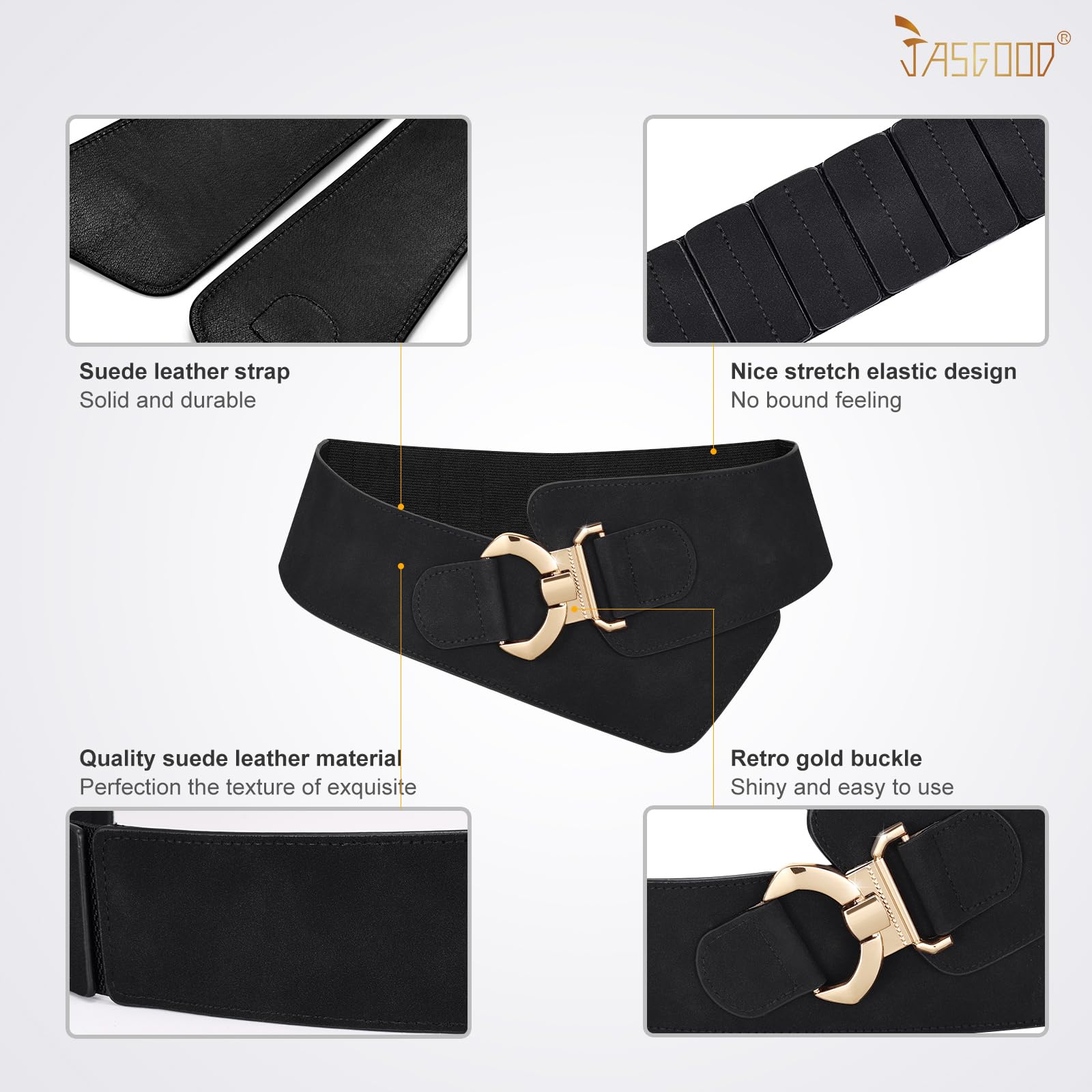 Gold Interlock Buckle Elastic Wide Belt