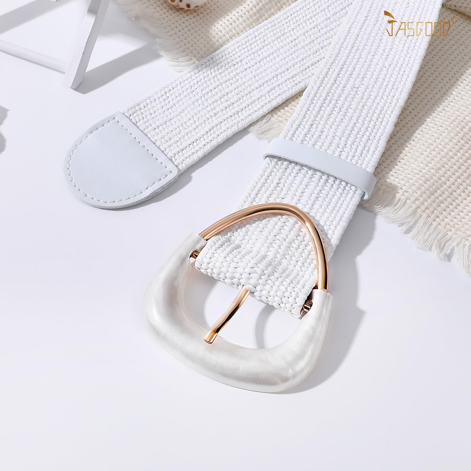 JASGOOD Straw Woven Elastic Belt
