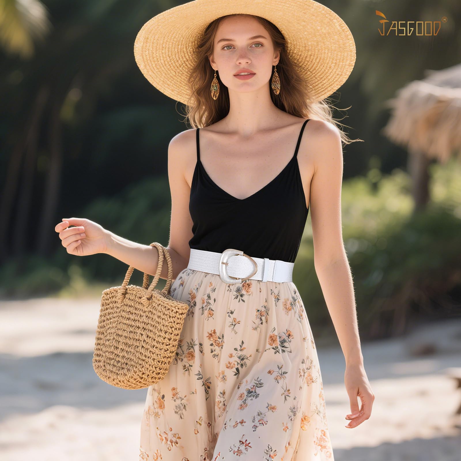 JASGOOD Straw Woven Elastic Belt