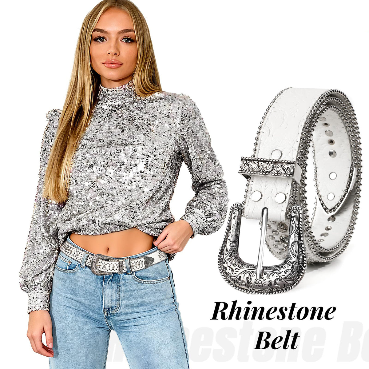 Western Rhinestone Belt for Women & Men