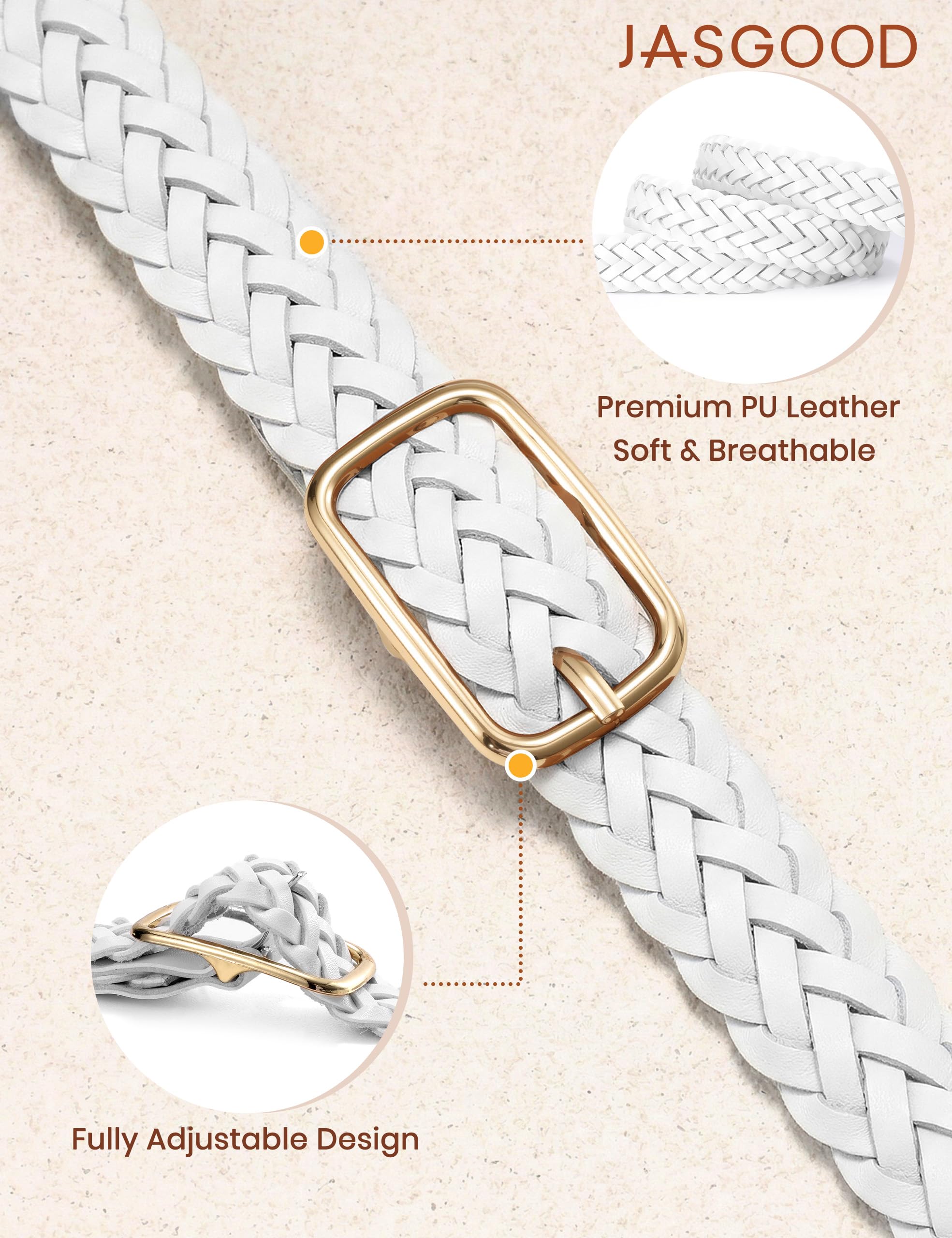 No-Hole Braided Leather Belts Plus Size