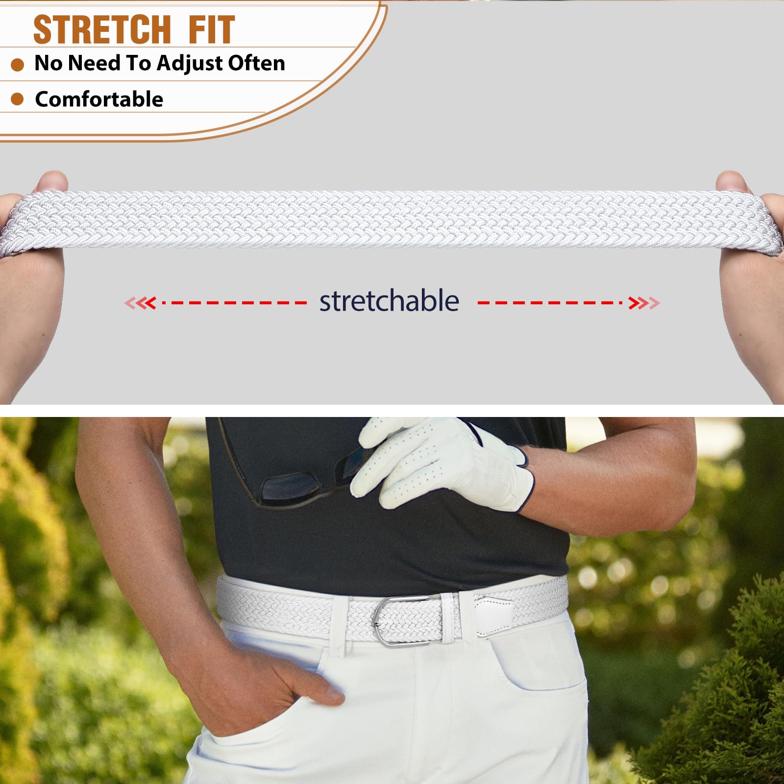 Braided Stretch Belt for Men Women