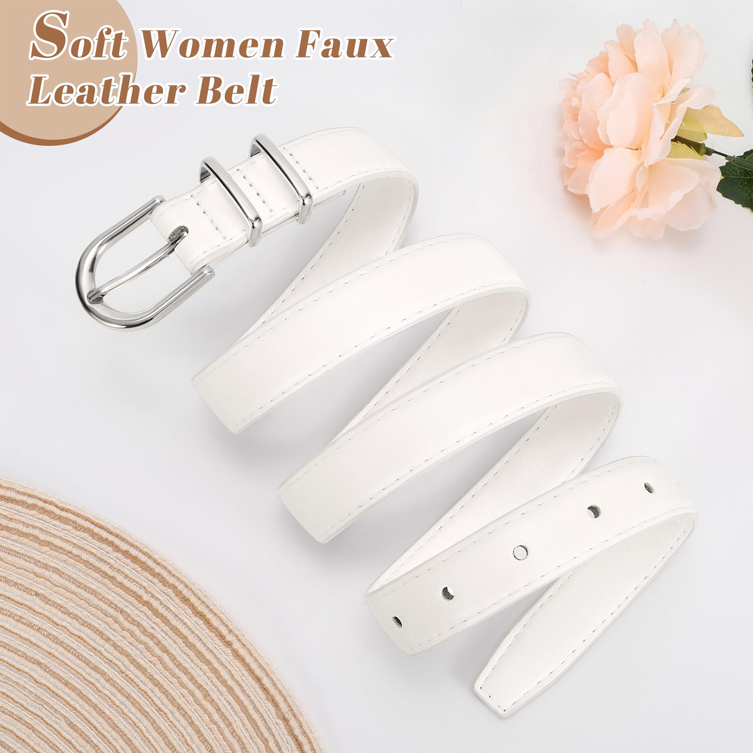 Women Skinny Vegan Leather Belt for Jeans