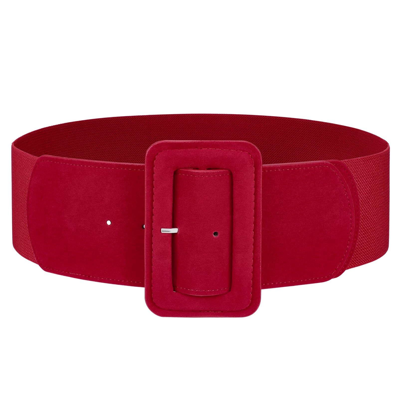 Elastic Suede Wide Belt with Vintage Chunky Square Buckle