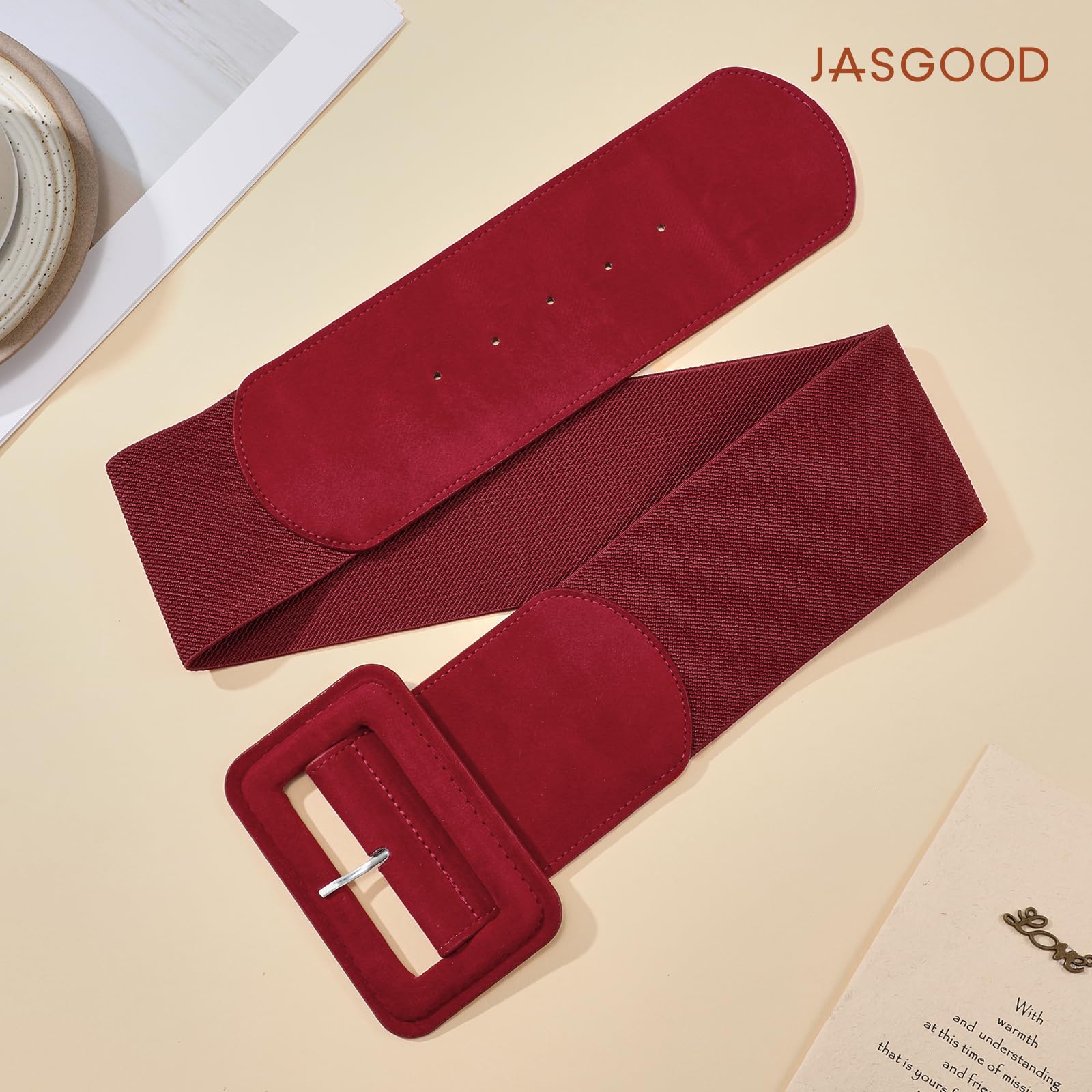 Elastic Suede Wide Belt with Vintage Chunky Square Buckle