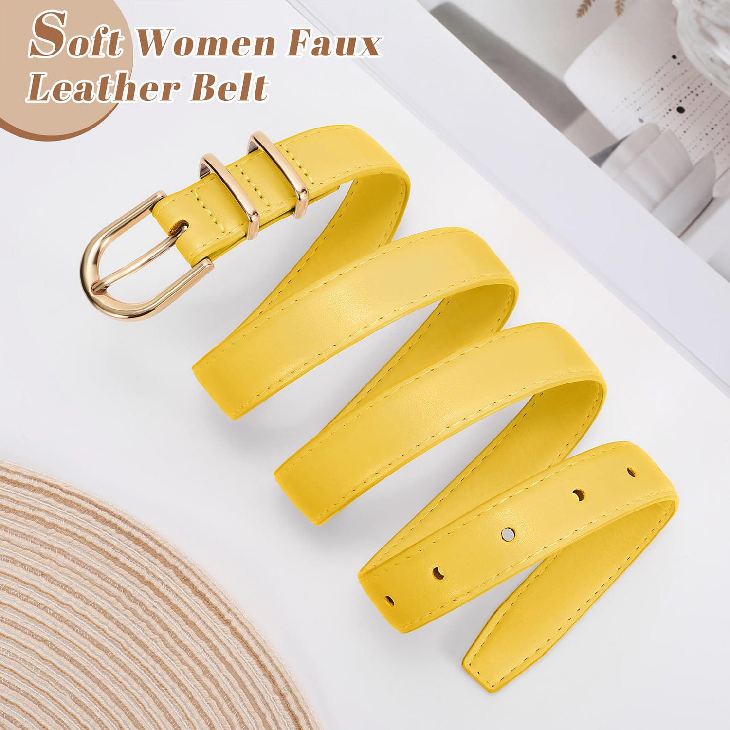 Women Skinny Vegan Leather Belt for Jeans