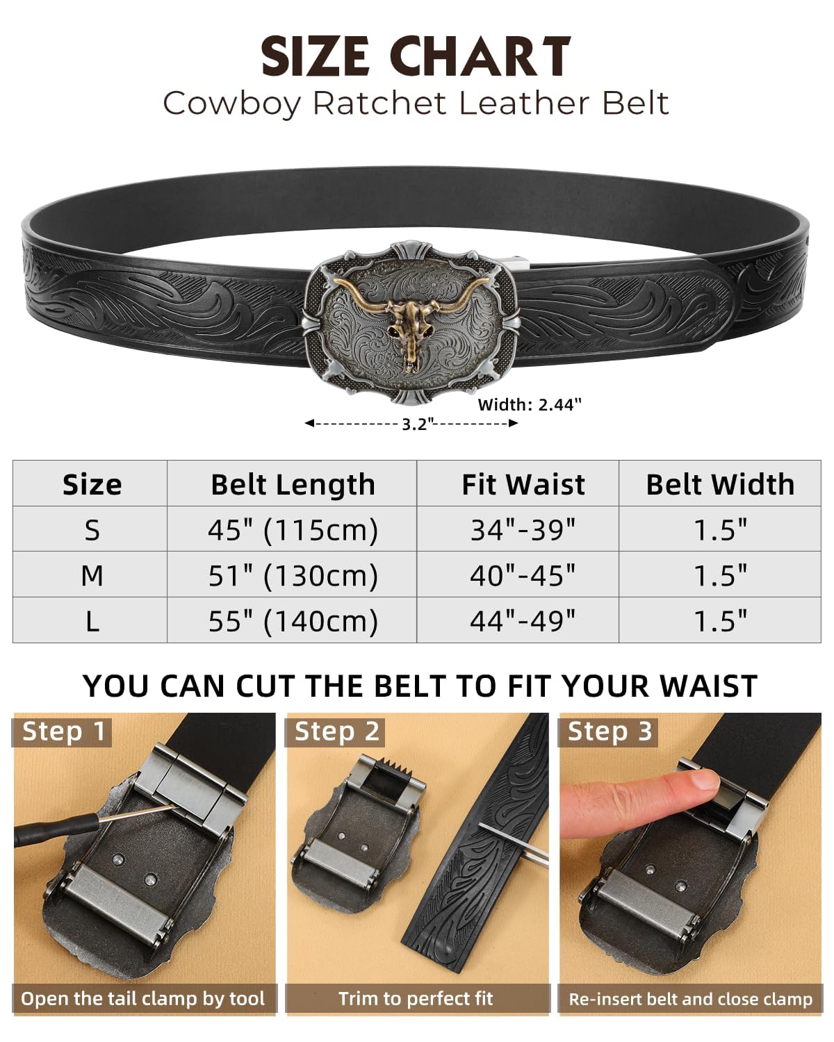 Western Sliding Belt As Gift | 2 Buckles + 1 Strap - JASGOOD OFFICIAL