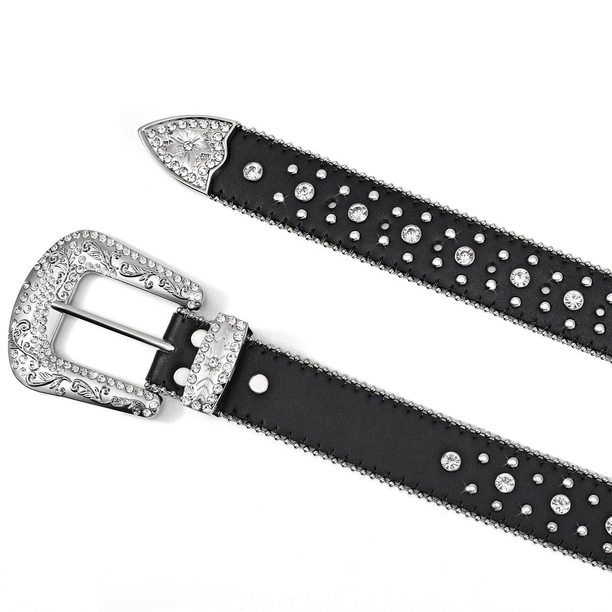 Rhinestone Studded Belt With Cross Crown - JASGOOD OFFICIAL
