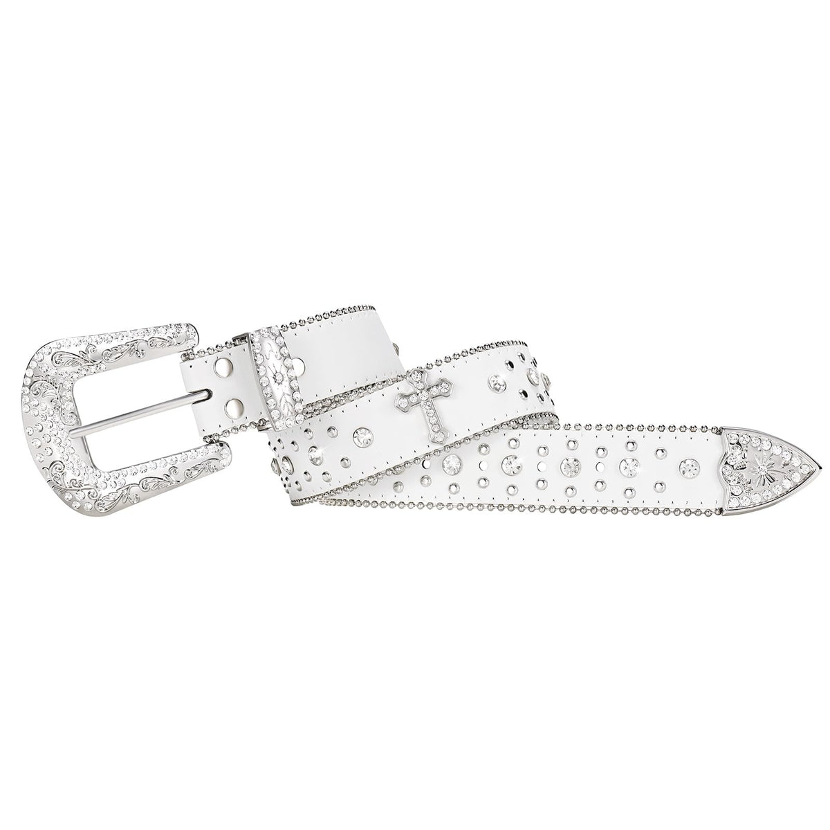 Rhinestone Studded Belt With Cross Crown - JASGOOD OFFICIAL