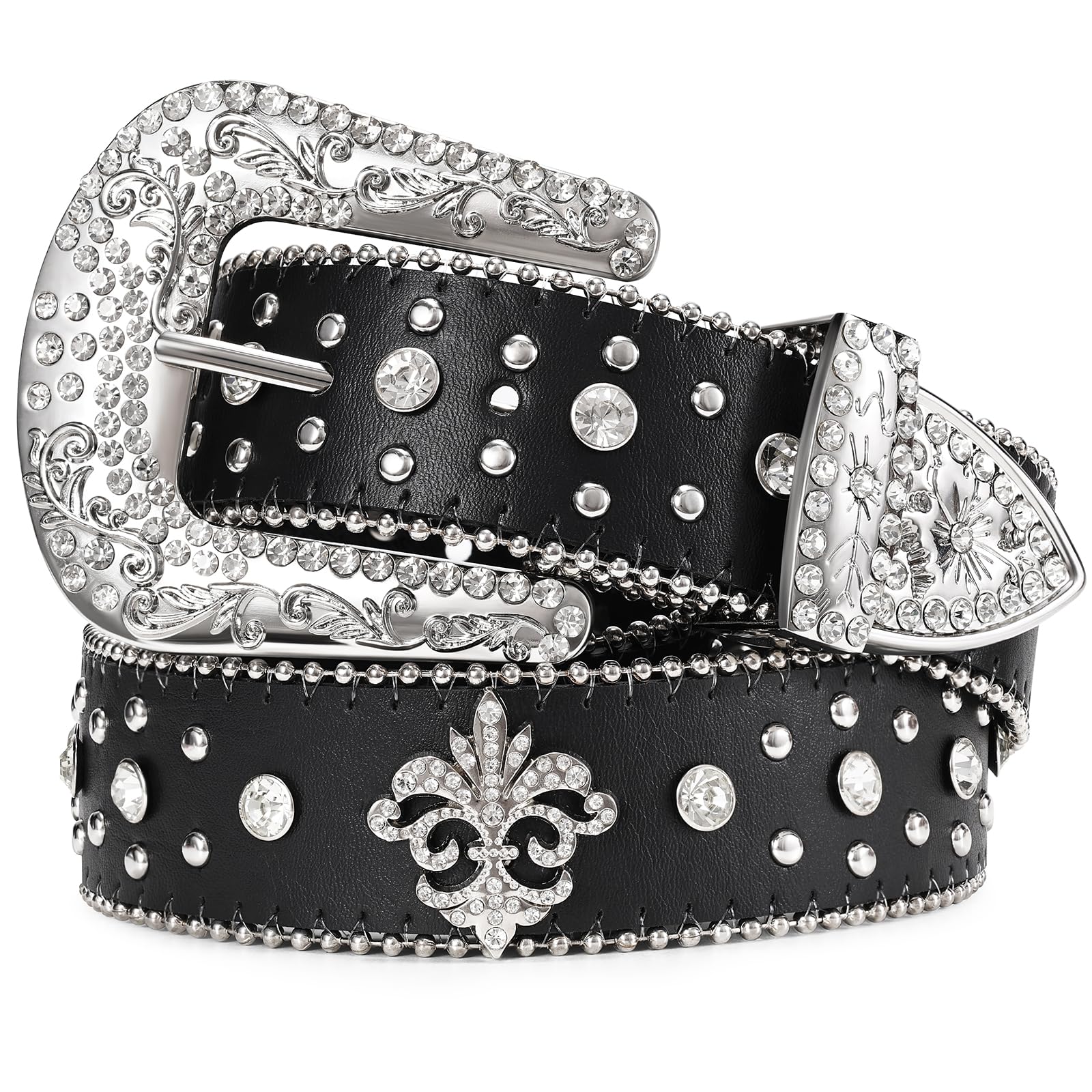 Rhinestone Studded Belt With Cross Crown - JASGOOD OFFICIAL