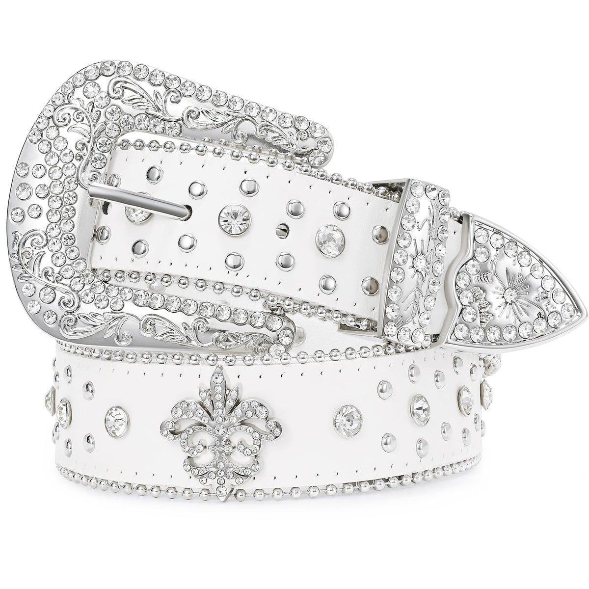 Rhinestone Studded Belt With Cross Crown - JASGOOD OFFICIAL
