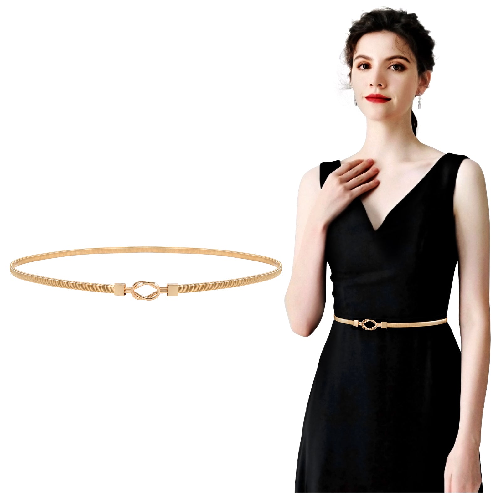 JASGOOD Skinny Metal Waist Belt for Dress Fashion Waistband Elastic Metal Chain Belt - JASGOOD OFFICIAL