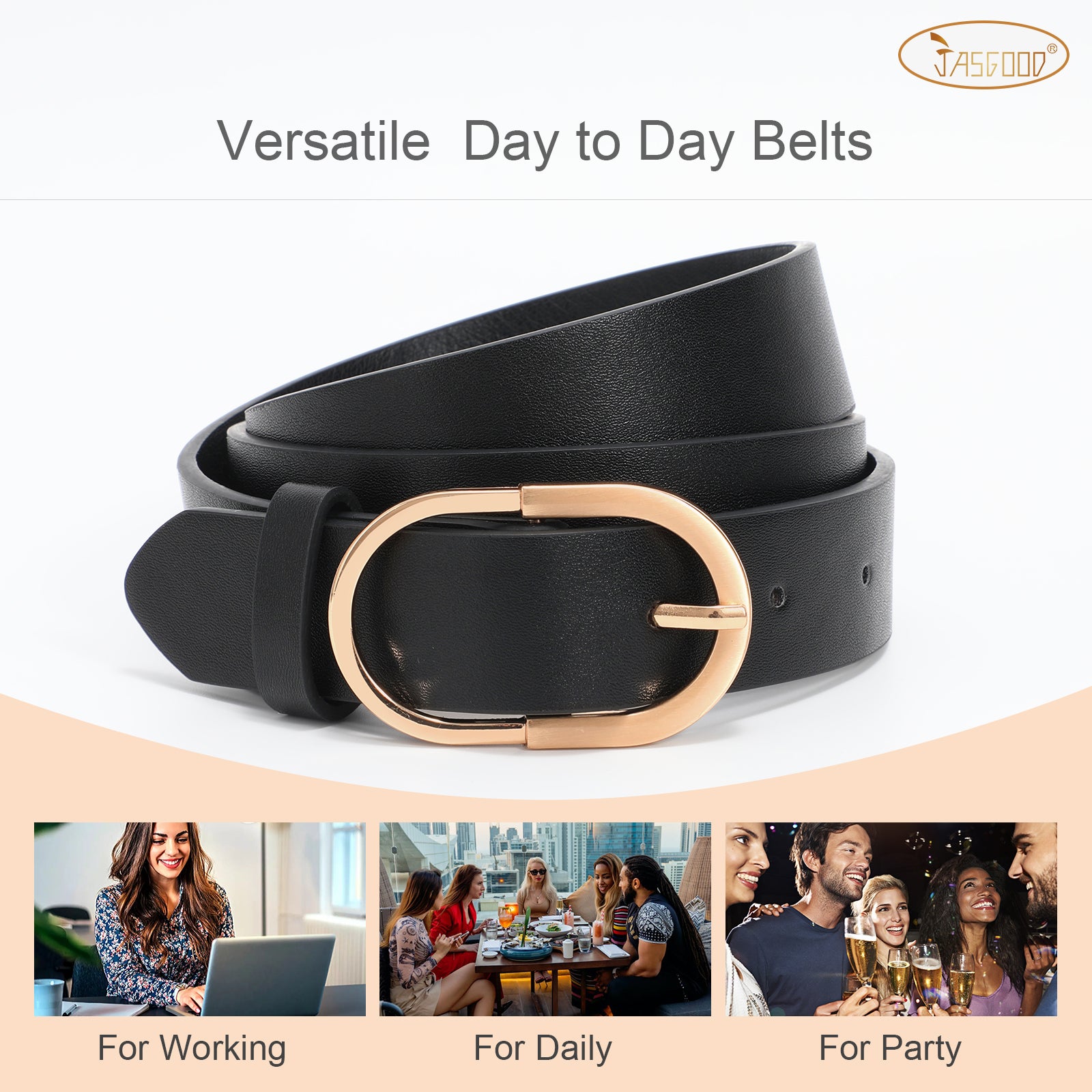 JASGOOD 3 Pack Women’s Leather Belts for Jeans Pants Fashion Ladies Belt with Gold Buckle - JASGOOD OFFICIAL