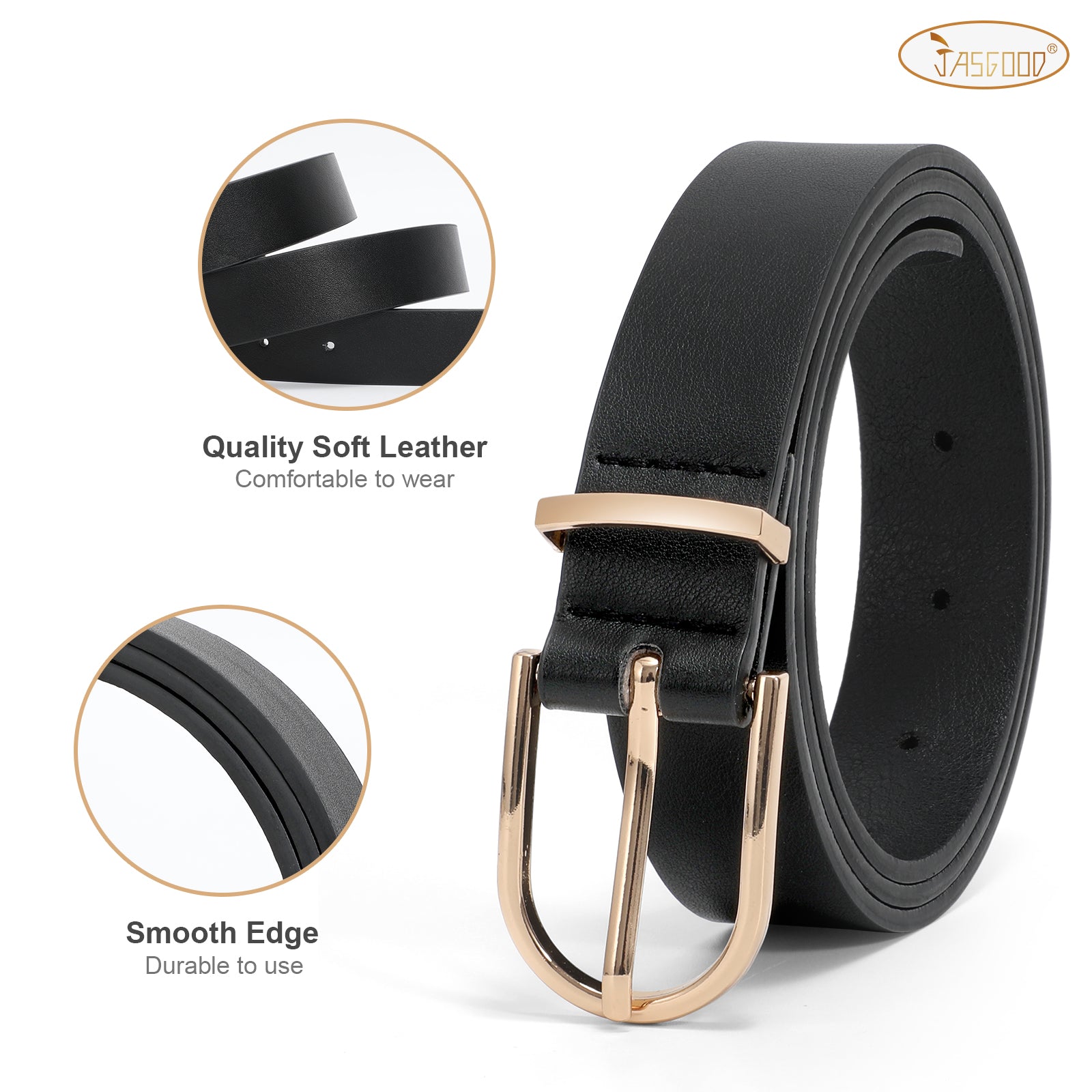 JASGOOD 3 Pack Women’s Leather Belts for Jeans Pants Fashion Ladies Belt with Gold Buckle - JASGOOD OFFICIAL
