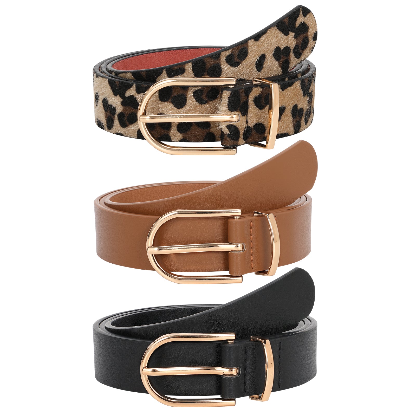 JASGOOD 3 Pack Women’s Leather Belts for Jeans Pants Fashion Ladies Belt with Gold Buckle - JASGOOD OFFICIAL