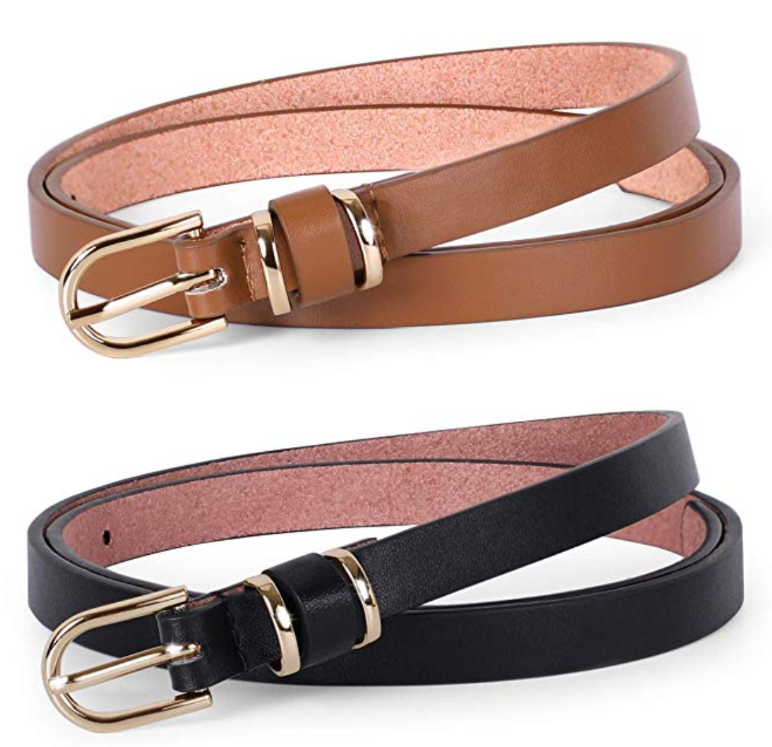 JASGOOD Women's Skinny PU Leather Belt Solid Color Thin Waist Belt with Gold Buckle for Jeans Pants 1/2 Width