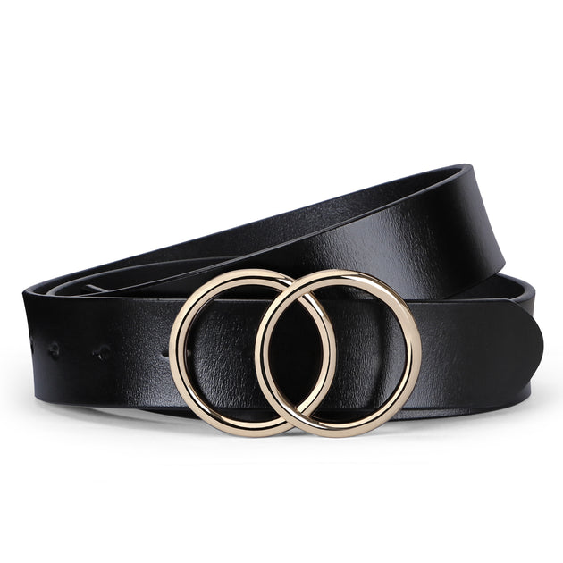 JASGOOD Women Leather Belts For Jeans Dresses Pants Ladies Waist Belt With Gold Buckle 3 Pack