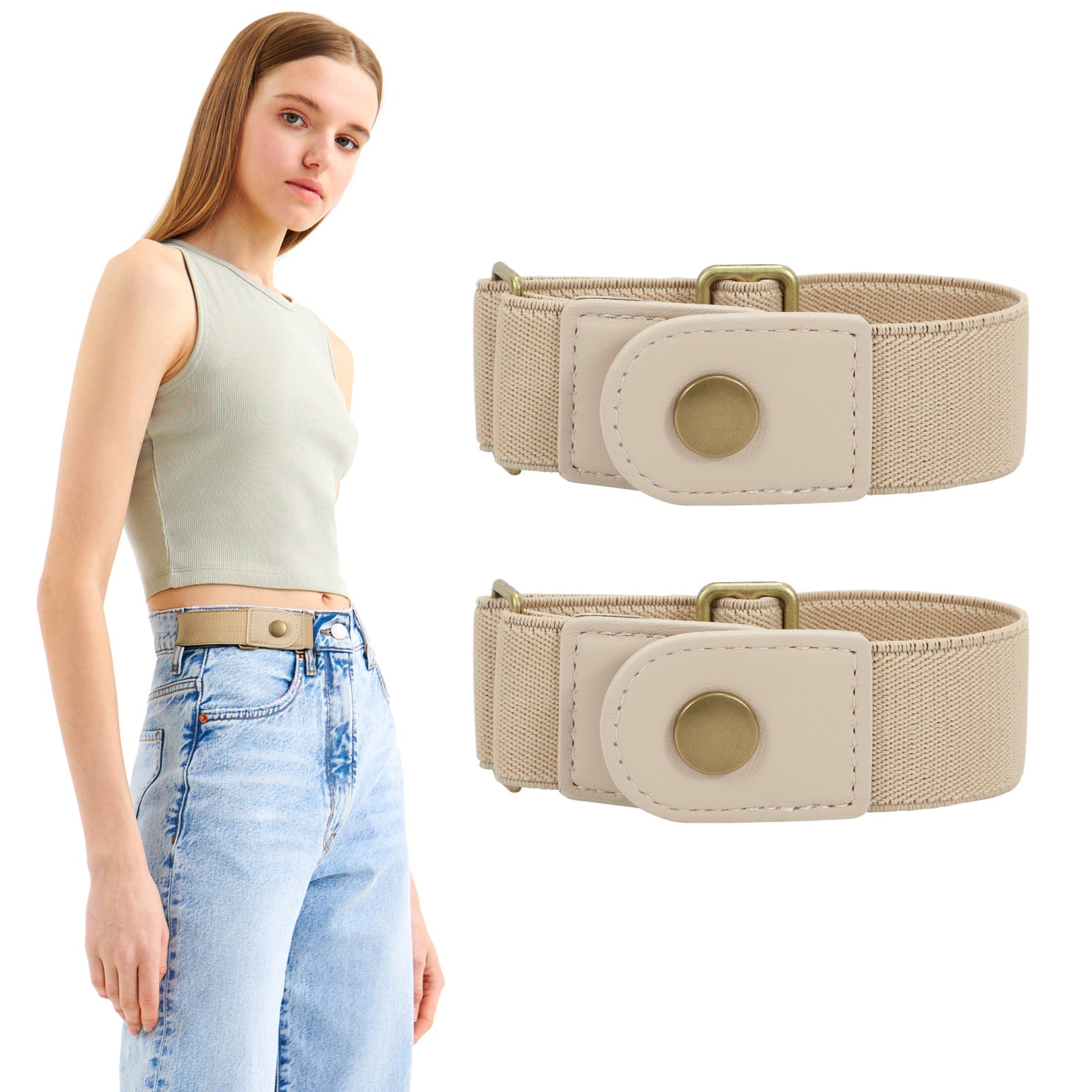 Men Women 2 Pack Elastic Invisible Belts No Buckle Stretch Belt for Jeans - JASGOOD OFFICIAL