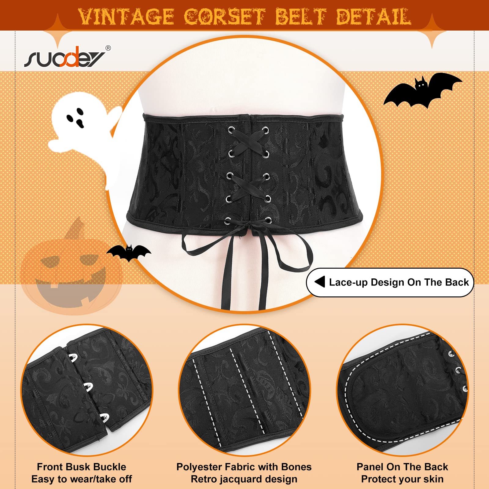 Women's Jacquard Brocade Corset Waist Belt, Underbust Steel Boned Lace Up Satin Bustier Waspie Belt by Jasgood - JASGOOD OFFICIAL