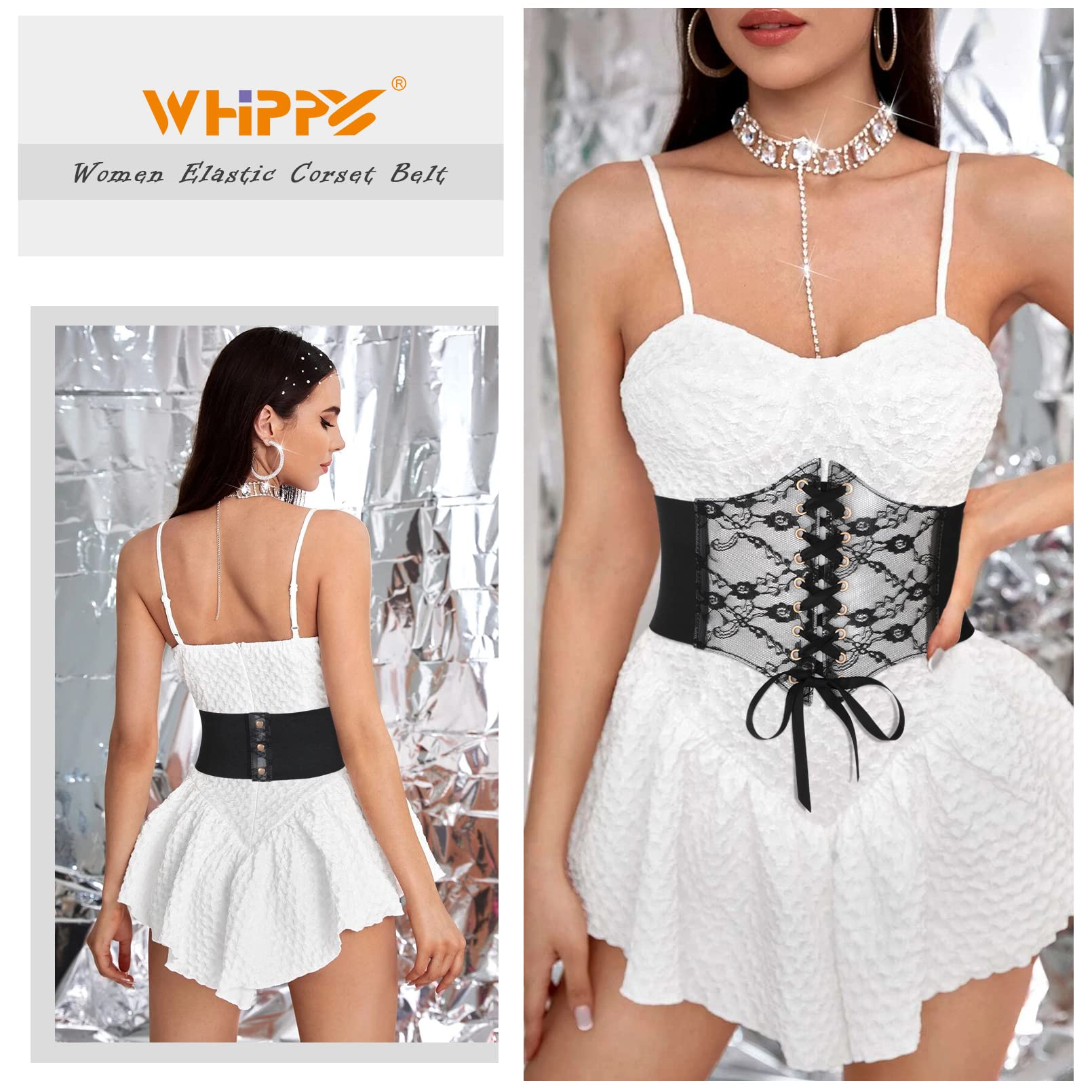 Women Lace-up Corset Waist Belt Transparent PVC Lace Crochet Elastic Wide Belt for Dress - JASGOOD OFFICIAL