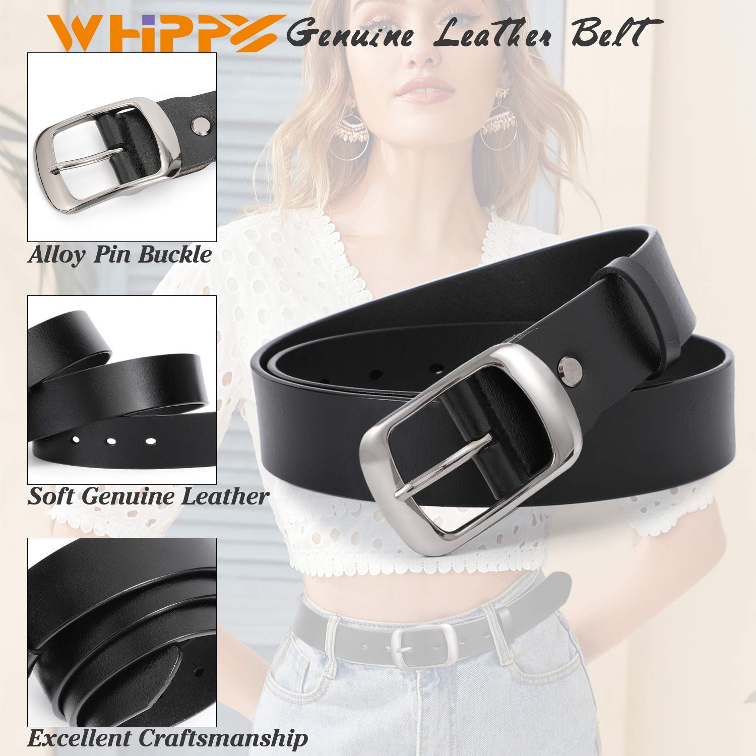 Women Leather Belts for Jeans Pants Fashion Dress Belt for Women with Solid Pin Buckle - JASGOOD OFFICIAL