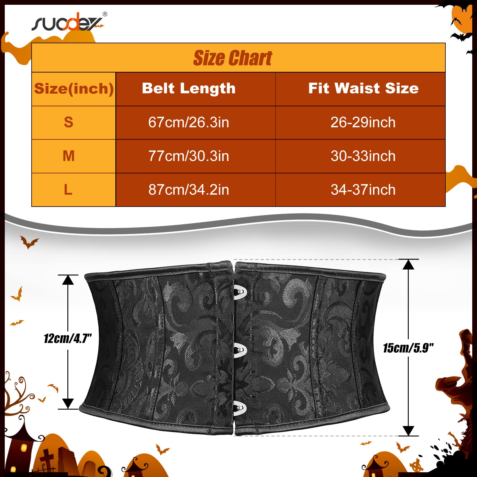 Women's Jacquard Brocade Corset Waist Belt, Underbust Steel Boned Lace Up Satin Bustier Waspie Belt by Jasgood - JASGOOD OFFICIAL