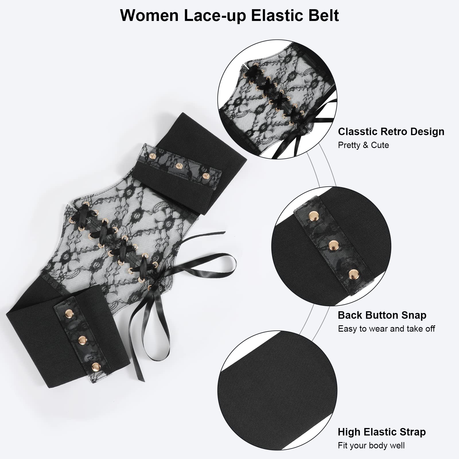 Women Lace-up Corset Waist Belt Transparent PVC Lace Crochet Elastic Wide Belt for Dress - JASGOOD OFFICIAL
