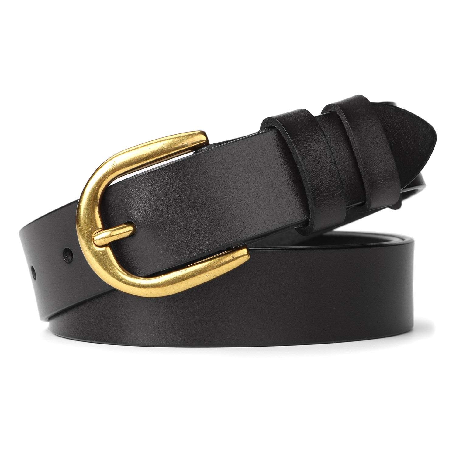 Whippy Women Casual Leather Belt for Jeans, 1.2 Inch Wide with Golden Buckle